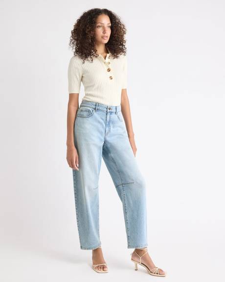 Pull Polo Côtelé à Manches aux Coudes