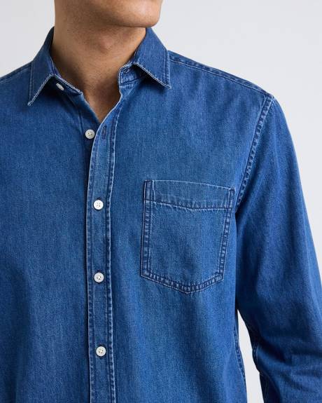 Chemise en Denim &agrave; Manches Longues avec Poche Poitrine
