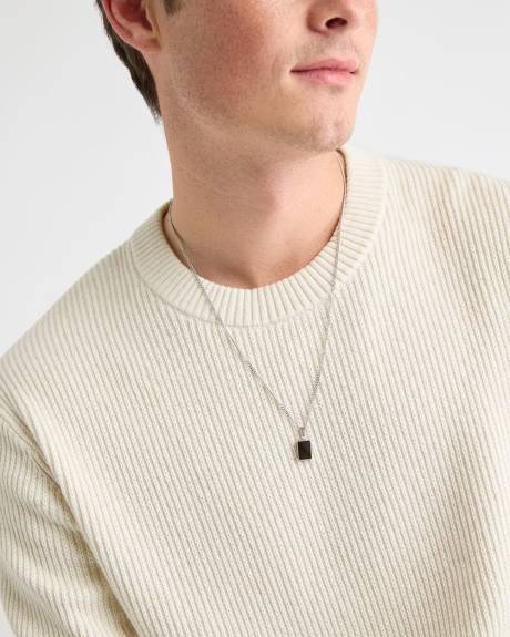 Stainless Steel Necklace with Black Stone Pendant