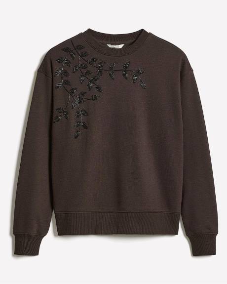 Pull en French Terry à Col Rond et Manches Longues