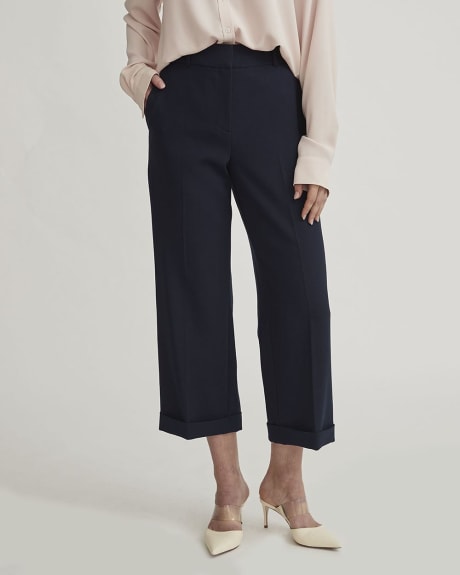 Navy High-Rise Straight Leg Pant with Cuff - 26"