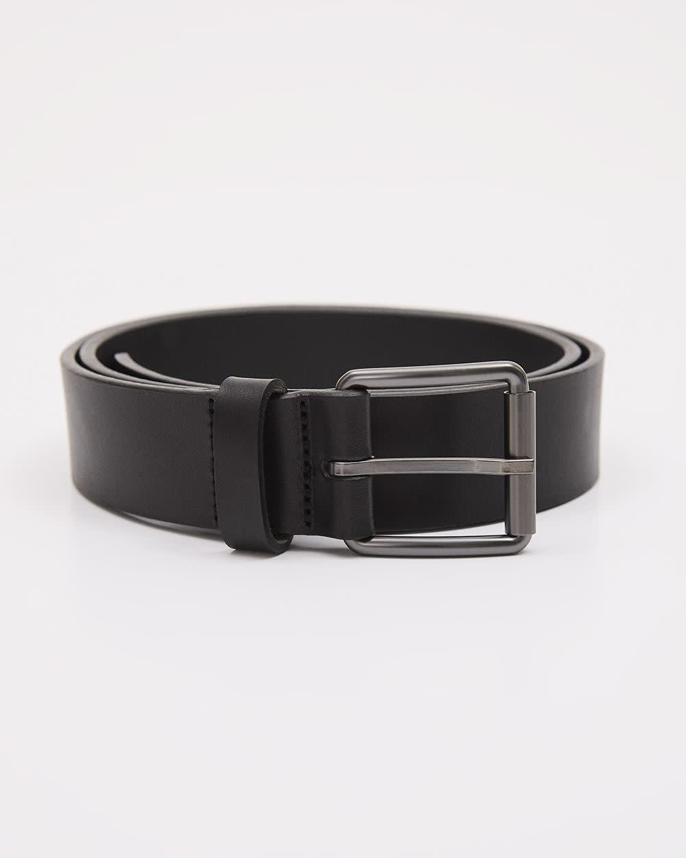 Black Leather Belt with Square Buckle