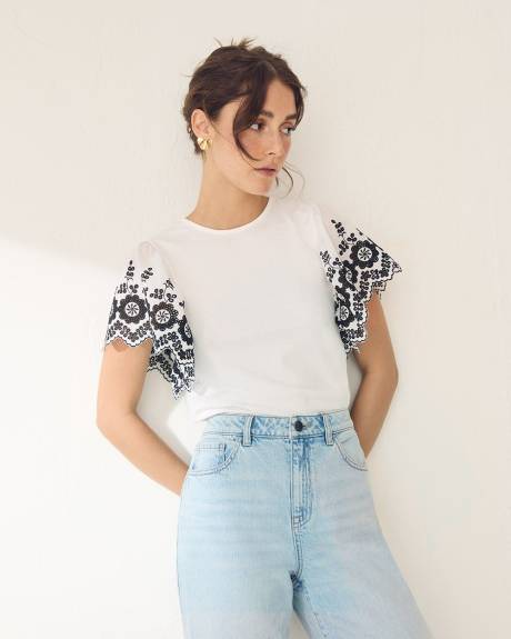Eyelet-Short-Sleeve Top
