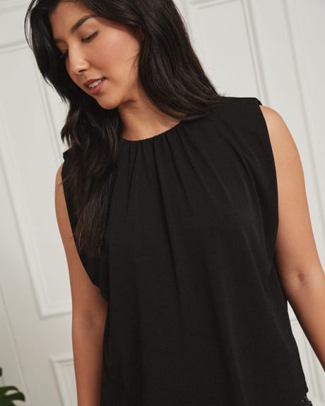 Sleeveless Crepe T-Shirt with Pleated Neckline