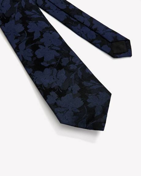 Cravate Régulière Noire à Motif Floral