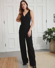 Sleeveless Satin Crepe Jumpsuit with Crossover Back | RW&CO.