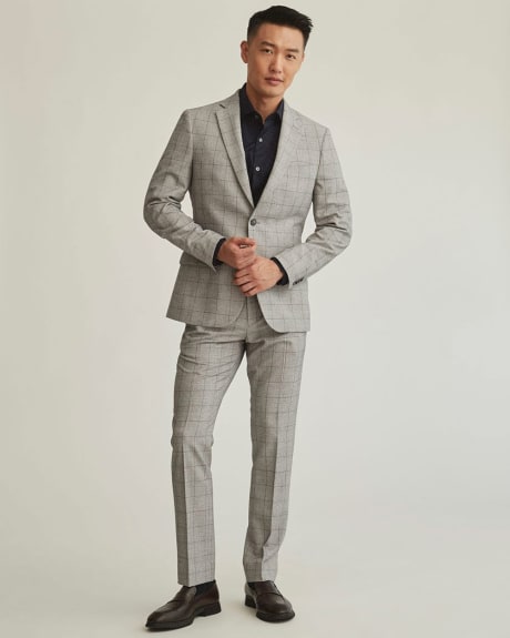 Slim Fit Light Grey Windowpane Suit Blazer