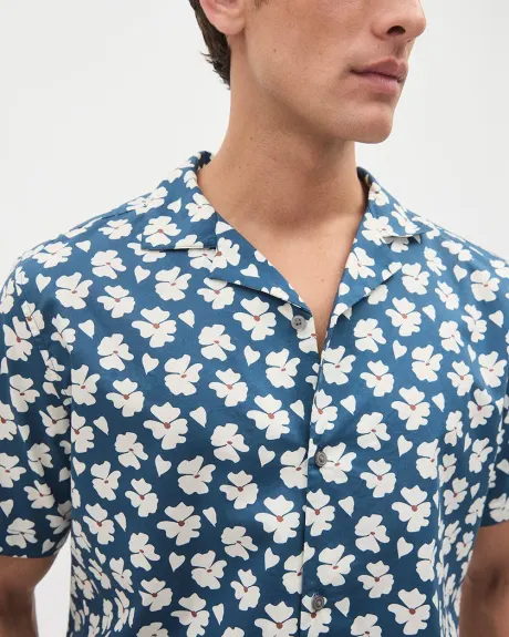 Short-Sleeve Camp-Collar Shirt with Floral Pattern