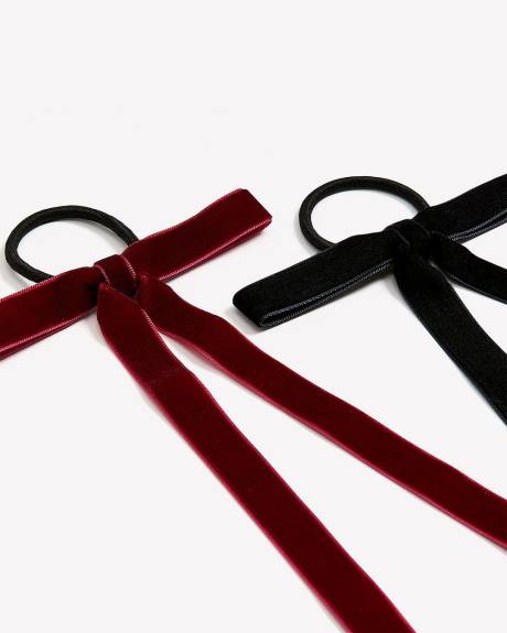 Hair Elastics with Velvet Bow - Set of 2