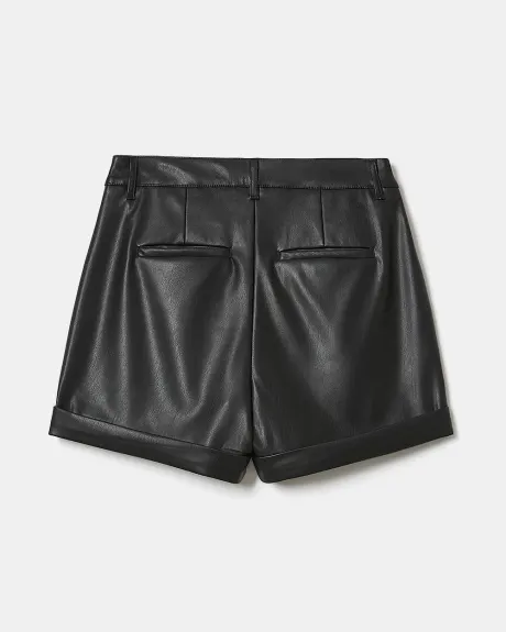 Faux-Leather High-Waist Short with Cuff