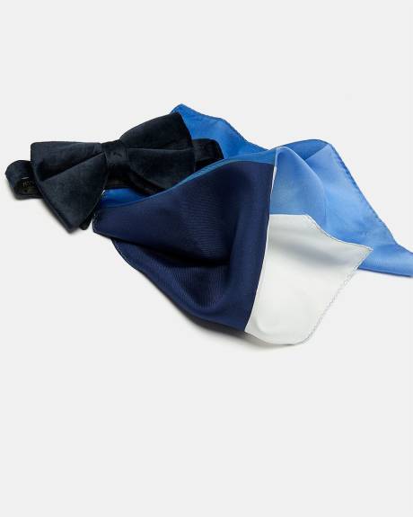 Velvet and Silk Bow Tie with Silk Handkerchief - Gift Set