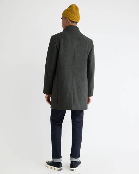 Classic Solid Mock-Neck Wool Coat with Dickey