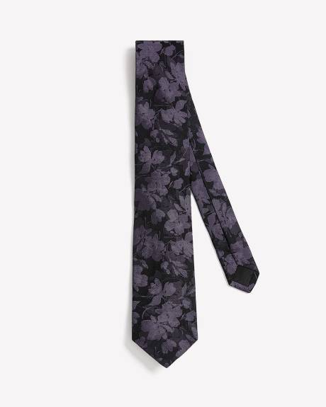 Cravate Régulière Noire à Motif Floral
