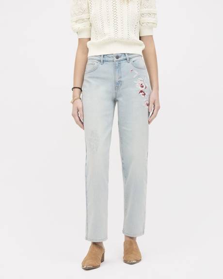 Slouchy Mid-Rise Jeans with Embroidery