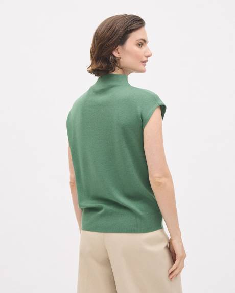 Pull Sans Manches à Col Montant avec Boutons à l'Épaule