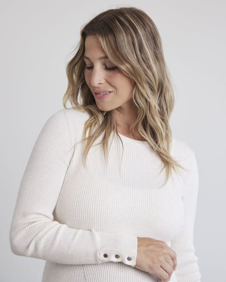 Long-Sleeve Ribbed Sweater with Boat Neckline - Thyme Maternity