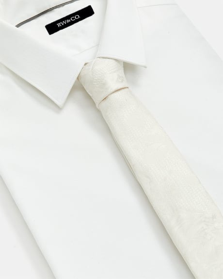 Skinny Off-White Tie With Tonal Flowers