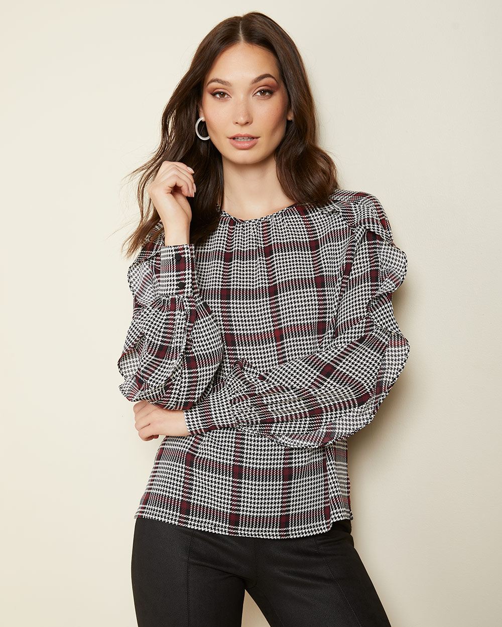 Frilled sleeve popover blouse