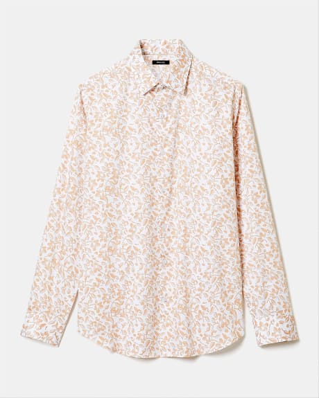 Tailored Fit Dress Shirt with Peach Foliage Pattern