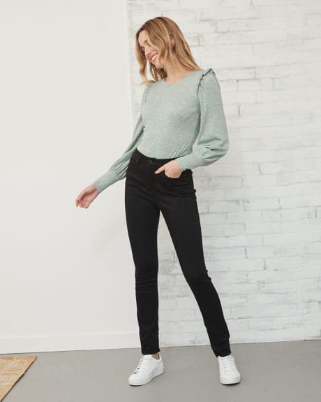 Brushed Knit Long-Sleeve T-Shirt with Frills
