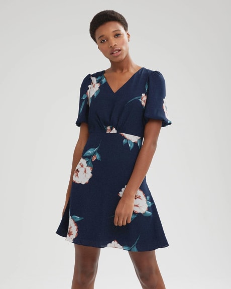 Silky Crepe Fit and Flare Short Sleeve Dress