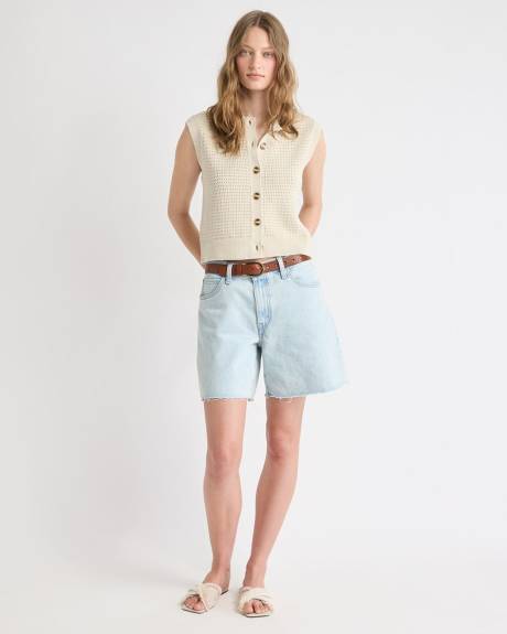 Short Sweater Vest with Pointelle Stitches