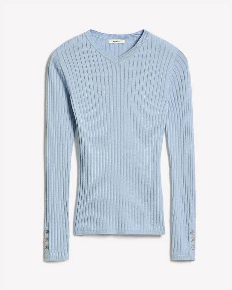 Pull &agrave; Manches Longues avec Boutons et Col V