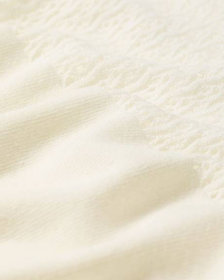 Pull à Manches Longues et Col Rond avec Empiècement en Mailles de Fantaisie