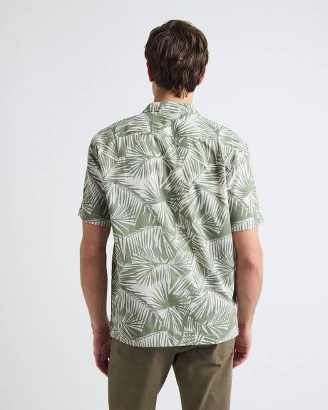 Chemise &agrave; Motif Feuillag&eacute; &agrave; Manches Courtes et Col Camp