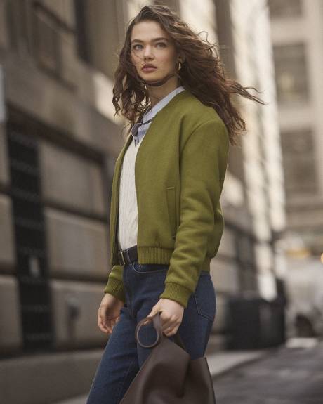 Wool-Blend Zip-Up Bomber Jacket