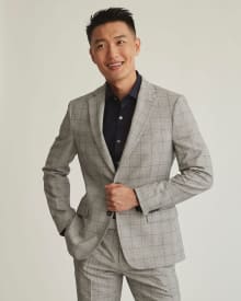 Slim Fit Light Grey Windowpane Suit Blazer