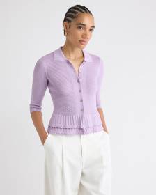 Polo Cardigan with Frilled Hem