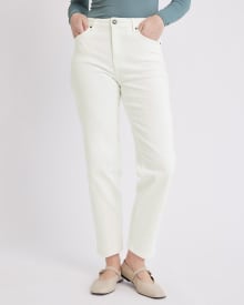 Cream High-Waisted Straight Ankle Jeans
