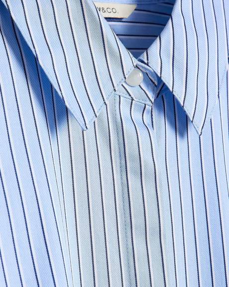 Blouse Ajust&eacute;e en Popeline Ray&eacute;e &agrave; Manches Longues