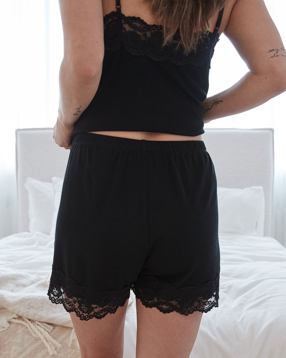 Ribbed Knit Sleep Shorts with Lace Trim - Thyme Maternity