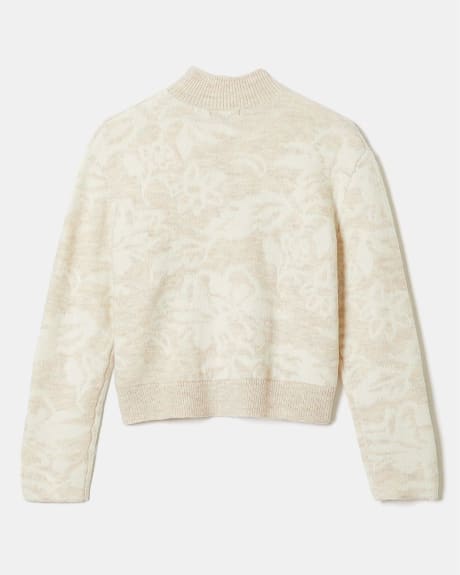 Soft Spongy Mock-Neck Floral Jacquard Sweater