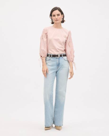 Long-Sleeve Crew-Neck Top with Embroidered Details