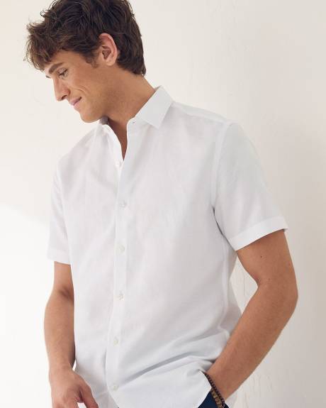 Chemise Habill&eacute;e &agrave; Coupe Ajust&eacute;e &agrave; Manches Courtes en Lin