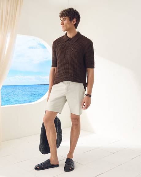 Polo &agrave; Manches Courtes en Coton avec Mailles Ajour&eacute;es