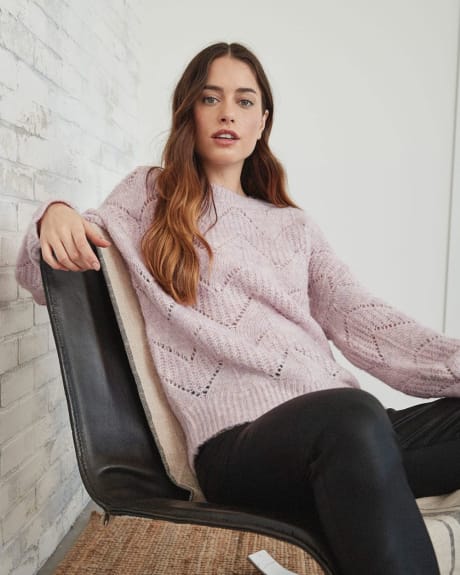 Crew Neck Sweater with All Over Pointelle Stitches