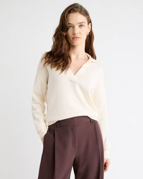 Cotton-Merino-Blend V-Neck Rugby Polo Sweater