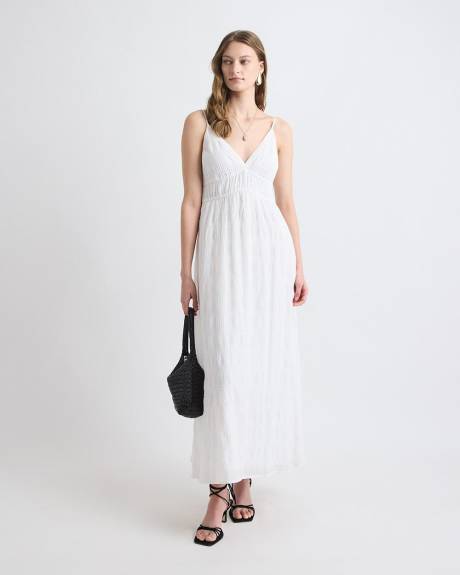 Robe Maxi Sans Manches &agrave; Col V en Jacquard Textur&eacute;