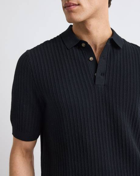 Pull Polo Texturé à Manches Courtes