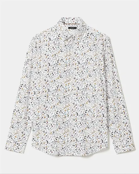 Slim Fit White Dress Shirt with Floral Pattern