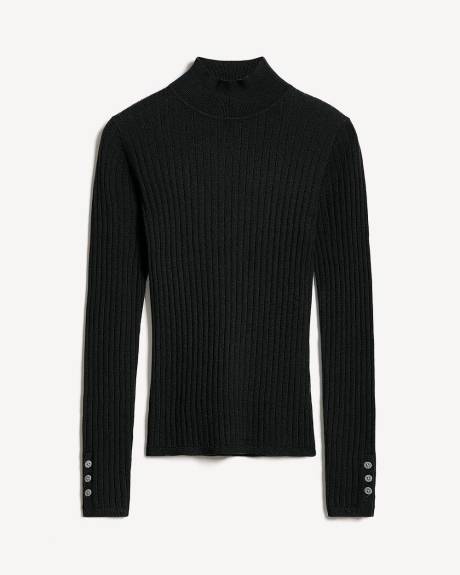 Mock-Neck Sweater with Buttons on Sleeves