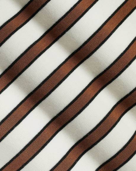 Striped Elbow-Sleeve Crew-Neck Fitted Tee