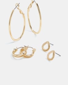 Oval Hoops and Stud Earrings - 3 Pairs