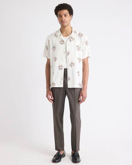 Linen-Blend Short-Sleeve Shirt with Camp Collar