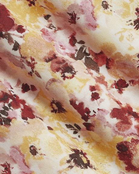 Robe Midi &agrave; Manches Courtes Bouffantes et Col V