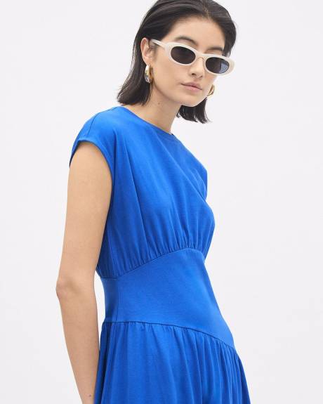 Robe Midi en Jersey &agrave; Col Rond et Manches Tr&egrave;s Courtes